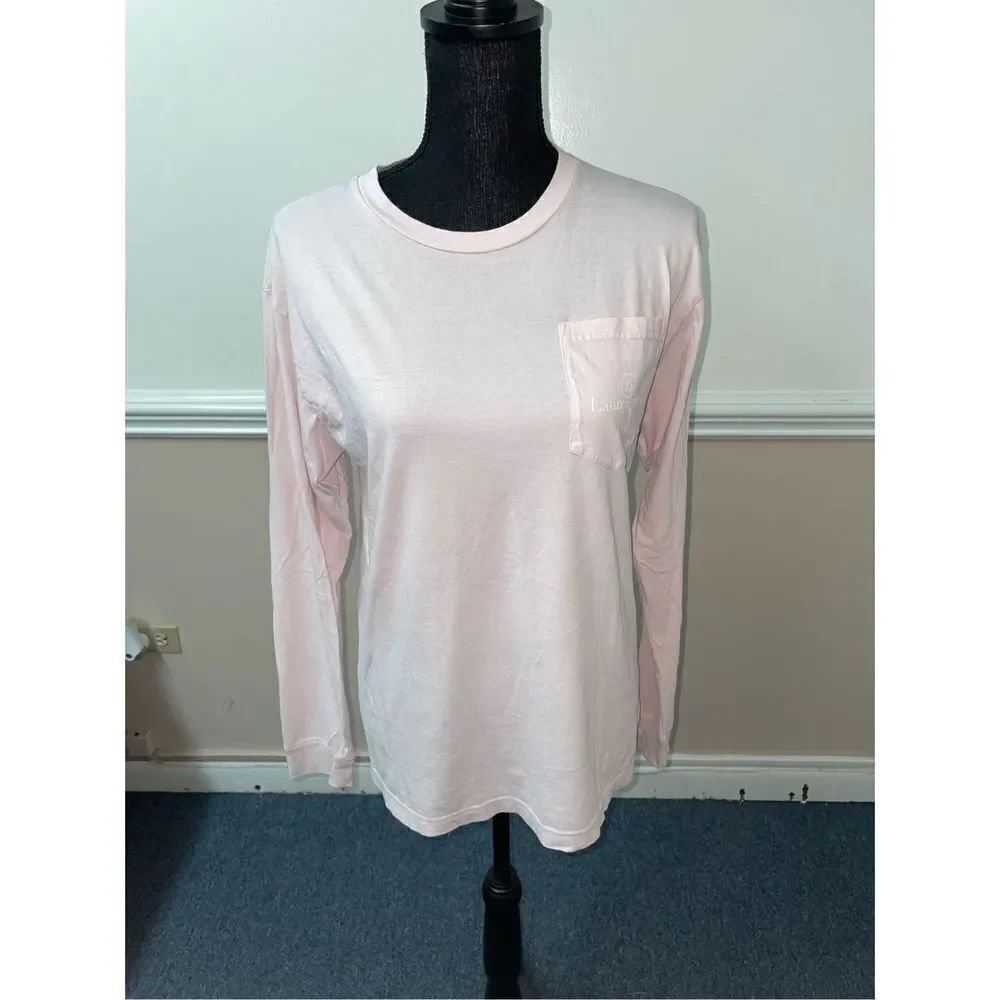 Lauren James Sip Sweetly Long Sleeve Light Pink Pocket Tee